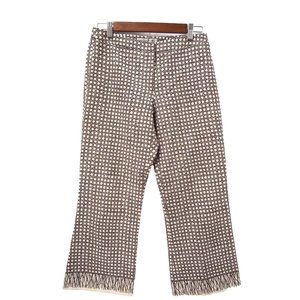 Vtg Trina Turk Y2K Womens Pants 4 Brown Ivory Geometric Cropped Bootcut Chino